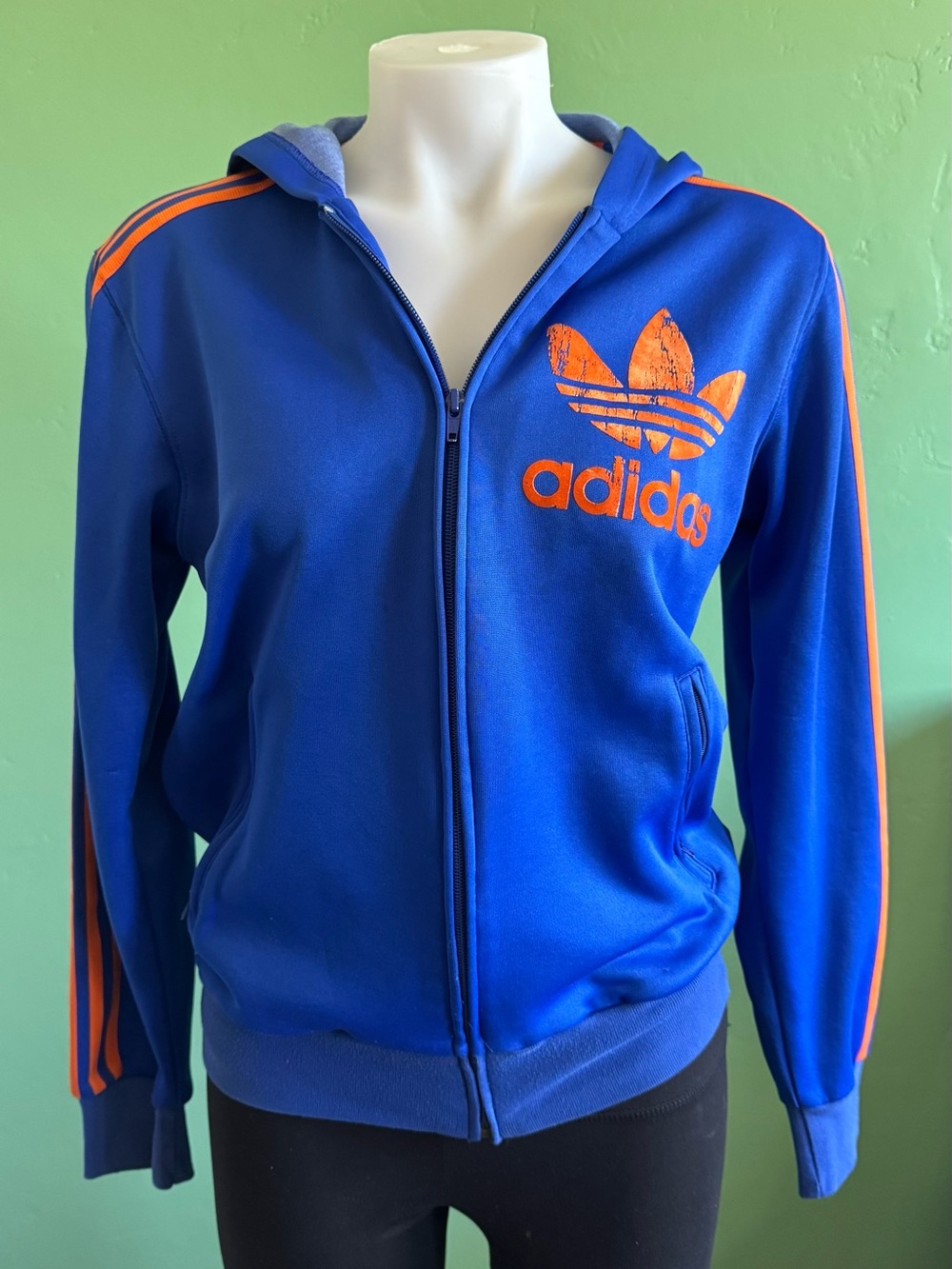 2008 Adidas Originals 612753 Big Trefoil Hooded Track Jacket Blue Orange Y2K